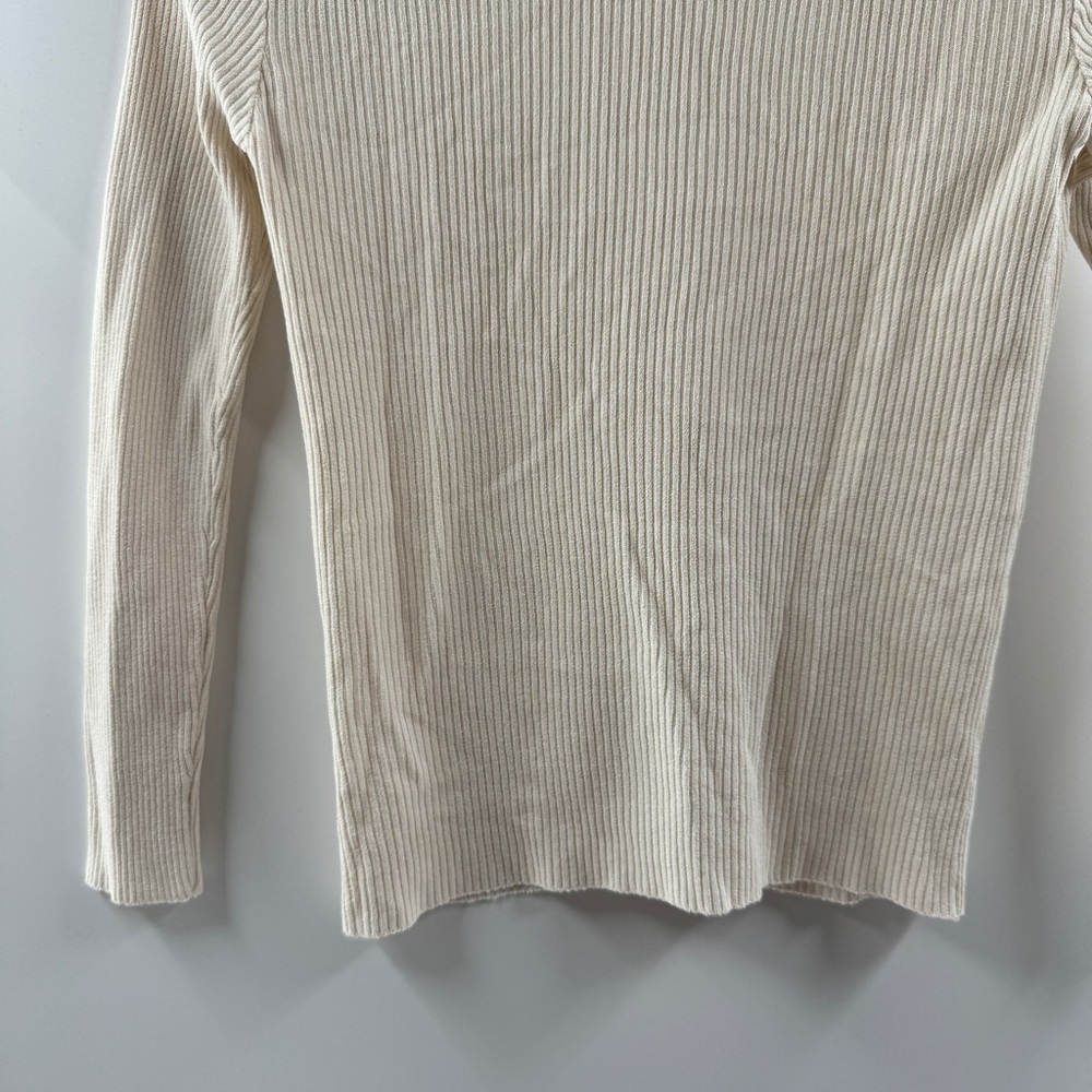 Ivory / Cream Lightweight Ribbed Sweater – Floral Embroidery, Button Front, S/M - Picture 7 of 7